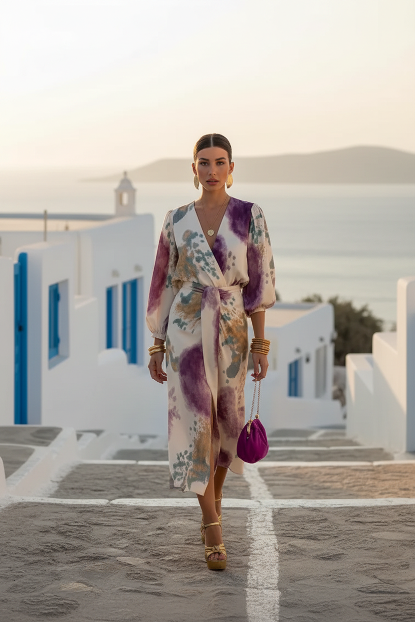Vestido floral Mykonos atardecer