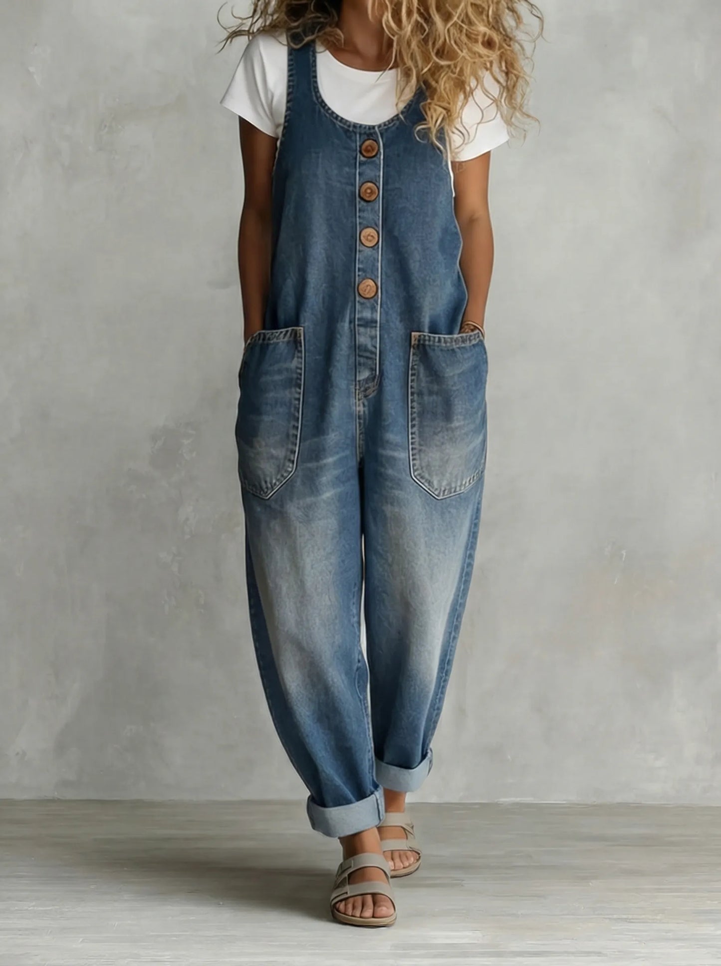 Giolia | Tuta in denim casual con bottoni e vestibilità relaxed