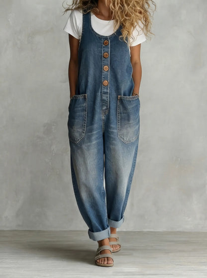 Giolia | Tuta in denim casual con bottoni e vestibilità relaxed