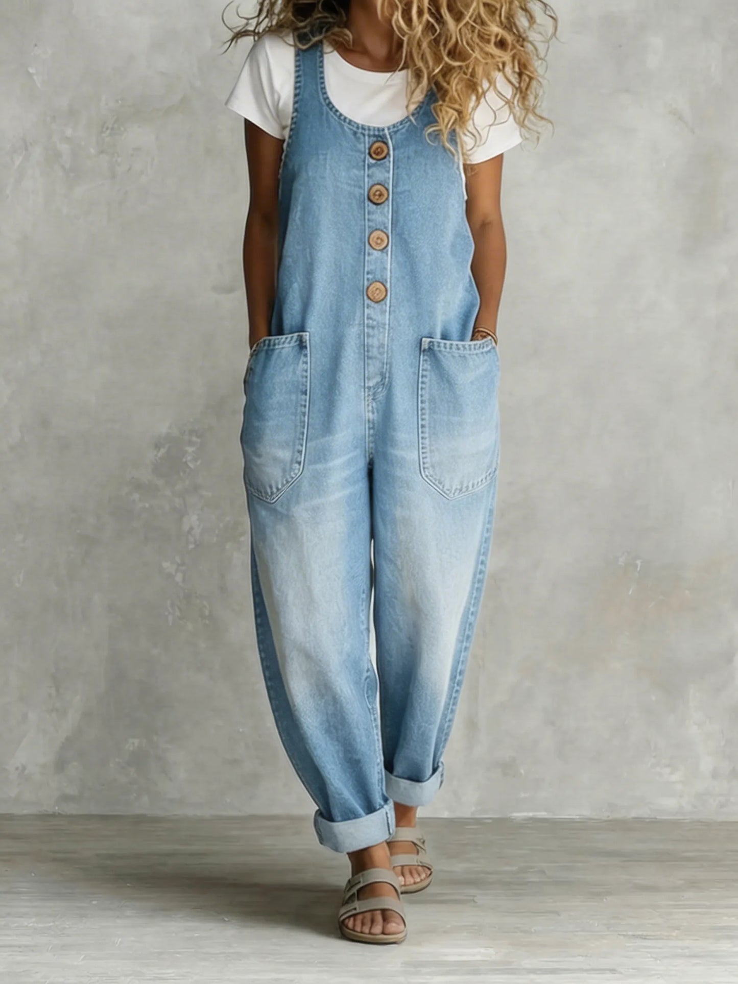Giolia | Tuta in denim casual con bottoni e vestibilità relaxed